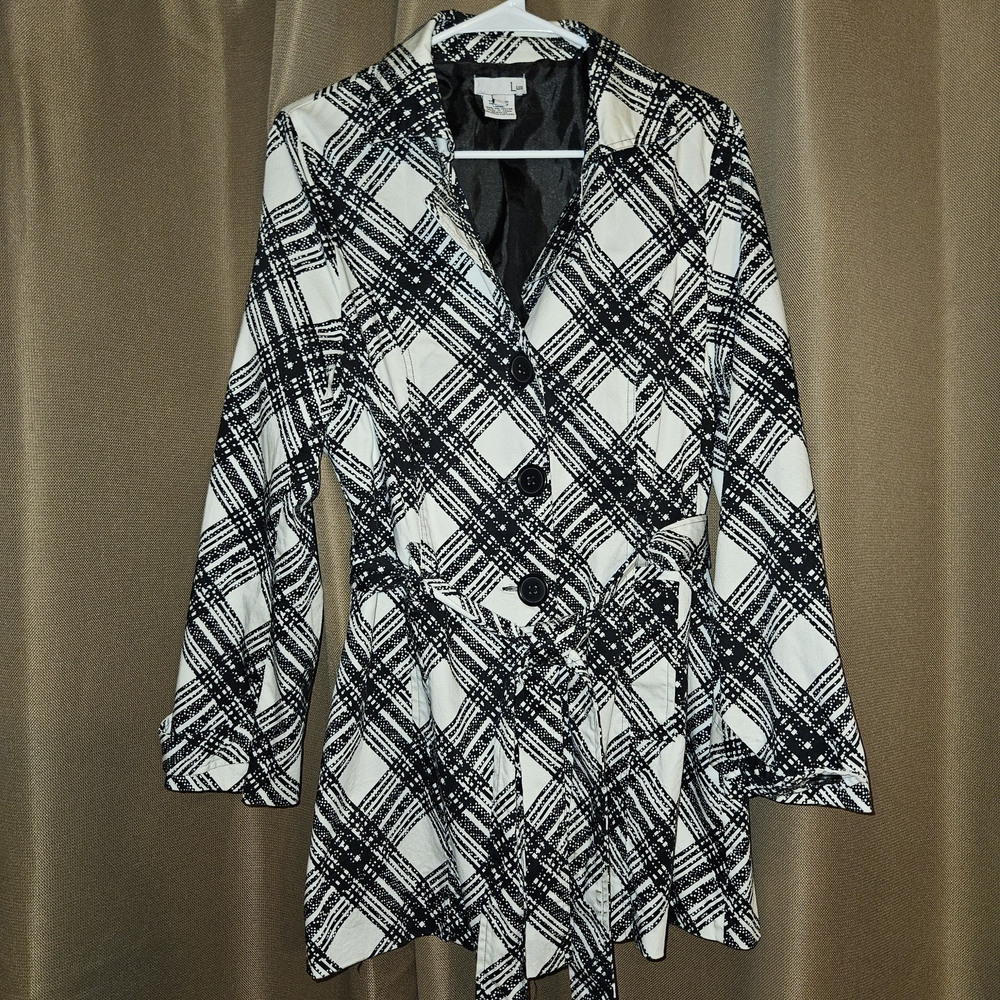Charlotte Russe Black and White Plaid Trench Coat